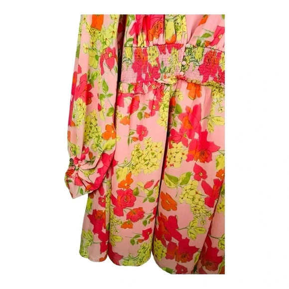 ASOS Curve Floral Soft Shirred Waist Mini‎ Dress Peach Floral Women Plus Size 26 - Picture 5 of 11